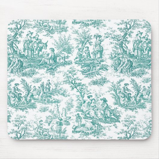 Elegante  turquoise toile de jouy muismat (Voorkant)