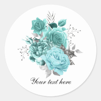 Elegante turquoise trouwrozen aanpasbaar ronde sticker