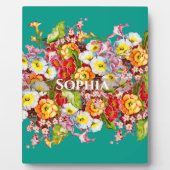 Elegante Turquoise Vintage Bloem Personaliseerde N Fotoplaat (Voorkant)