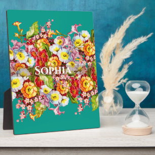Elegante Turquoise Vintage Bloem Personaliseerde N Fotoplaat