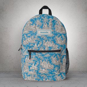 Elegante turquoise vintage Toile de Jouy scène Bedrukte Rugzak
