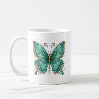Elegante Turquoise vlinder Classic Keramiek Koffiemok