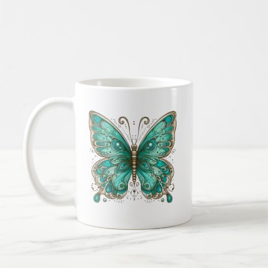 Elegante Turquoise vlinder Classic Keramiek Koffiemok (Links)
