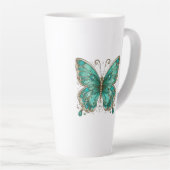 Elegante Turquoise vlinder Groot Latte Mok (Rechterhoek)