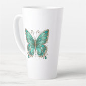 Elegante Turquoise vlinder Groot Latte Mok (Linkerhoek)