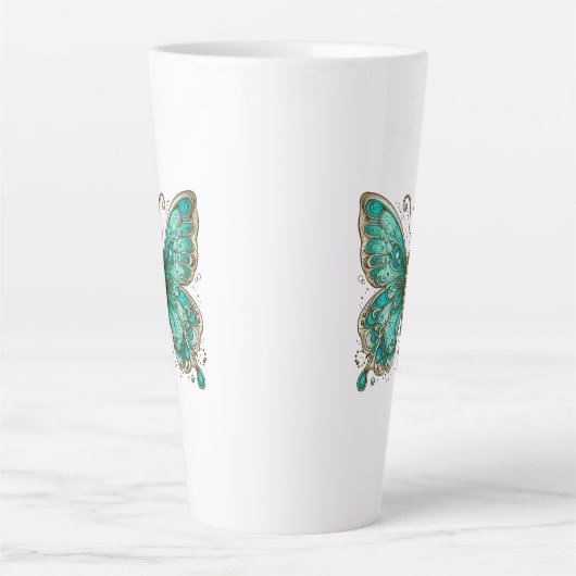 Elegante Turquoise vlinder Groot Latte Mok (Voorkant)