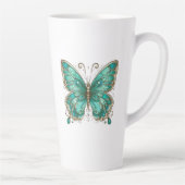 Elegante Turquoise vlinder Groot Latte Mok (Rechts)
