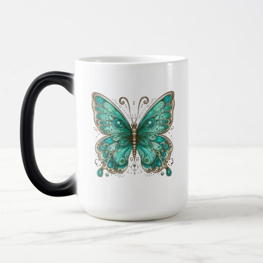 Elegante Turquoise vlinder Grote Morphing Magische Mok (Links)