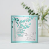Elegante turquoise vogelkooi bruidsdouche kaart (Staand voorkant)