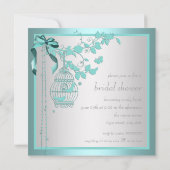 Elegante turquoise vogelkooi bruidsdouche kaart (Achterkant)