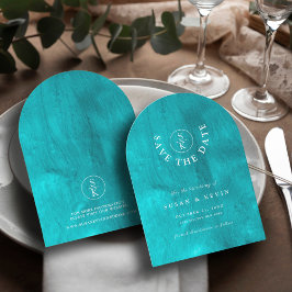 Elegante Turquoise Waterverf Arch Save the Date Kaart