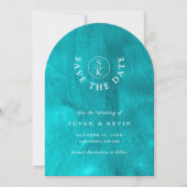 Elegante Turquoise Waterverf Arch Save the Date Kaart (Voorkant)