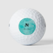 Elegante Turquoise Waterverf Monogram Golfballen (Voorkant)