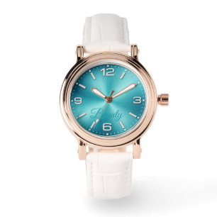 Elegante Turquoise Wijzerplaat Roze Gouden Horloge