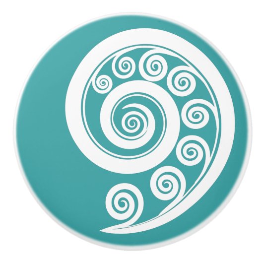 Elegante Turquoise & witte Koru krullen wervelinge Keramische Knop (Voorkant)