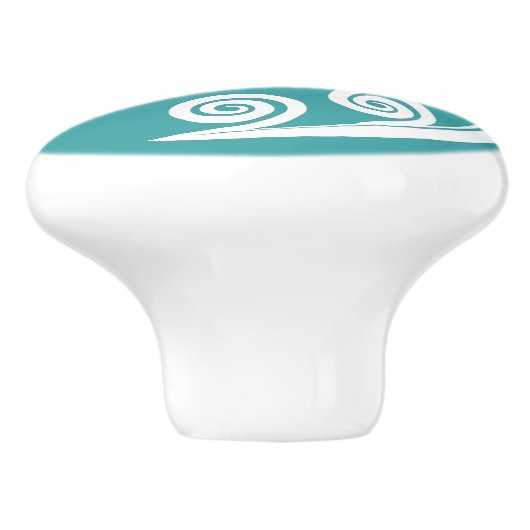Elegante Turquoise & witte Koru krullen wervelinge Keramische Knop (Zijkant)