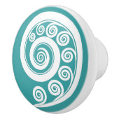 Elegante Turquoise & witte Koru krullen wervelinge Keramische Knop (Rechts)