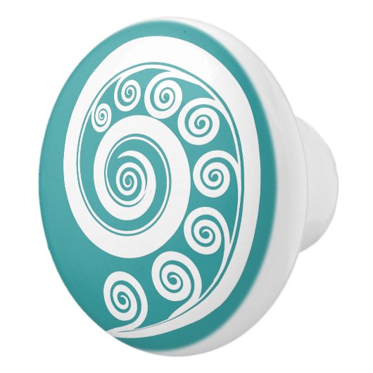 Elegante Turquoise & witte Koru krullen wervelinge Keramische Knop (Rechts)