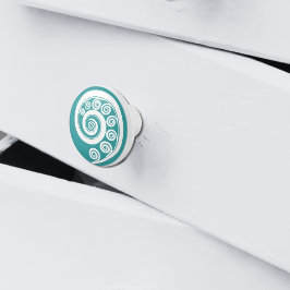 Elegante Turquoise & witte Koru krullen wervelinge Keramische Knop