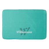 Elegante Turquoise Witte Teal Monogram Naam Badmat (Voorkant)