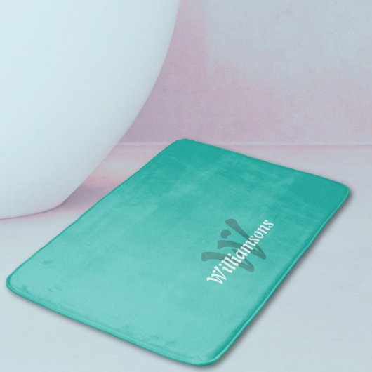 Elegante Turquoise Witte Teal Monogram Naam Badmat