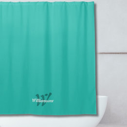 Elegante Turquoise Witte Teal Monogram Naam Douchegordijn