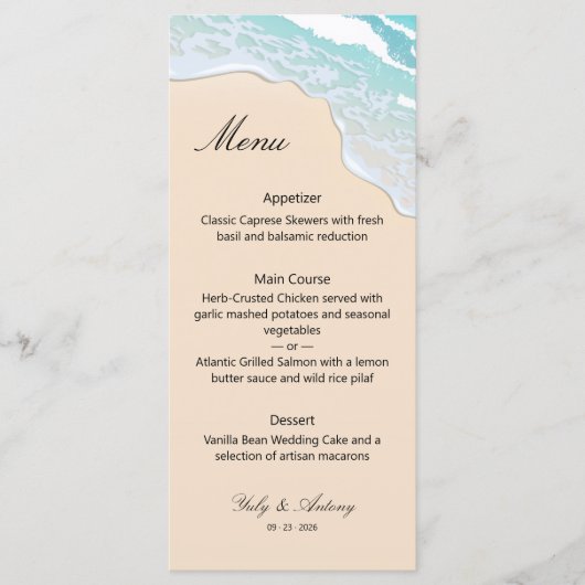 Elegante Turquoise Zee Ontvangst Diner Catering Menu (Voorkant)