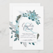 Elegante Turquoise Zeeglas Blauwe Bloemboog Trouwd Kaart (Voorkant / Achterkant)