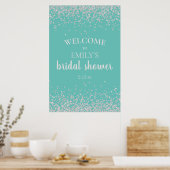 Elegante turquoise zilveren confetti bruidsdouche poster (Keuken)