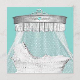 Elegante turquoiseblauwe en zilveren babyfeestje kaart