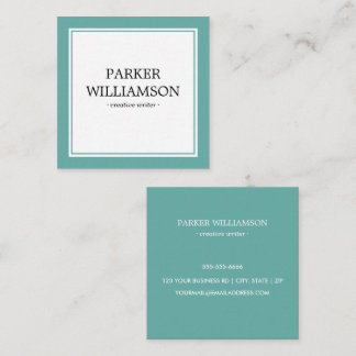 Elegante turquoisekleurige rand minimalistisch vierkante visitekaartje