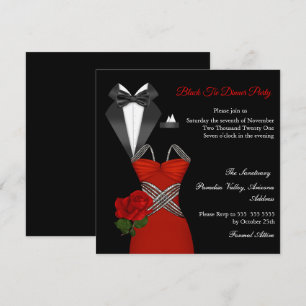 Elegante Tux Rode Roos Black Tie Jurk Dinnerfeest Kaart