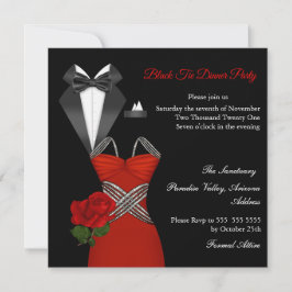 Elegante Tux Rode Roos Black Tie Jurk Dinnerfeest Kaart