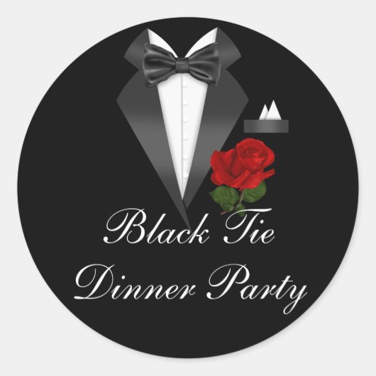 Elegante Tux & Roos Zwart Galadiner Sticker (Voorkant)