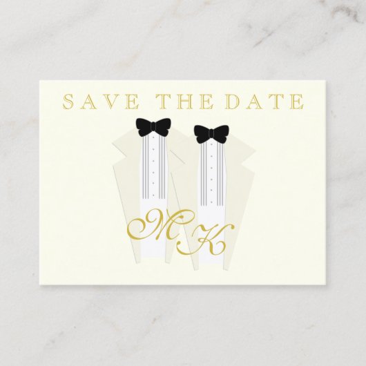 Elegante Tuxedo bruidegom bruiloft Save the Date K Visitekaartje (Voorkant)