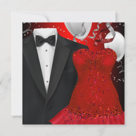 Elegante Tuxedo en Red Dress Holiday Party Kaart