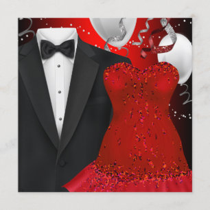 Elegante Tuxedo en Red Dress Holiday Party Kaart