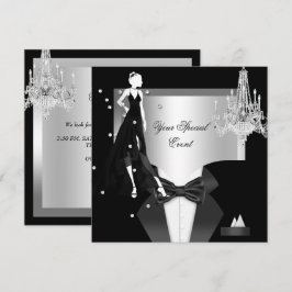 Elegante Tuxedo Jurk Zilver Wit Zwart Feest Kaart