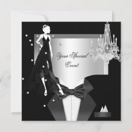 Elegante Tuxedo Jurk Zilver Wit Zwart Feest Kaart