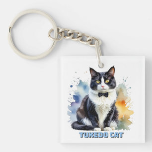 Elegante Tuxedo Kat Sleutelhanger