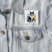 Elegante Tuxedo Kat Vierkante Button 5,1 Cm (In situ)