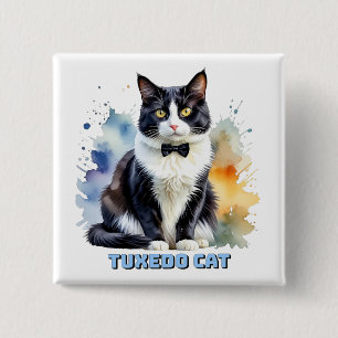 Elegante Tuxedo Kat Vierkante Button 5,1 Cm