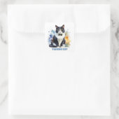 Elegante Tuxedo Kat Vierkante Sticker (Tas)