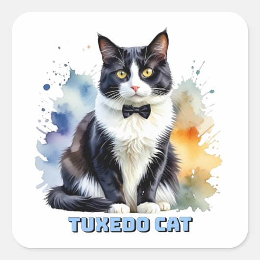 Elegante Tuxedo Kat Vierkante Sticker (Voorkant)
