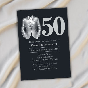 Elegante Tuxedo voor Heren Zilver Zwart 50e Verjaa Kaart