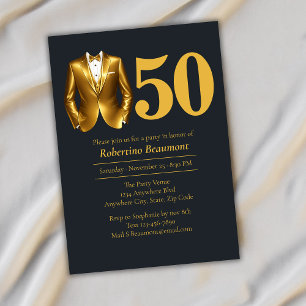 Elegante Tuxedo voor Mannen Goud Zwart 50e Verjaar Kaart