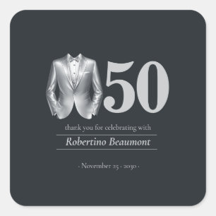 Elegante Tuxedo voor Mannen Zilver Zwart 50e Verja Vierkante Sticker