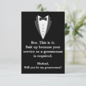 Elegante Tuxedo zwart & wit Moderne Groomsman Kaart (Staand voorkant)