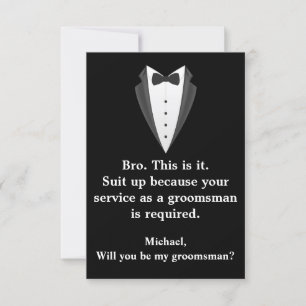 Elegante Tuxedo zwart & wit Moderne Groomsman Kaart