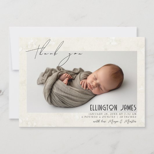 Elegante Twee Baby Foto's Beige Geboorteaankondigi Aankondiging (Voorkant)